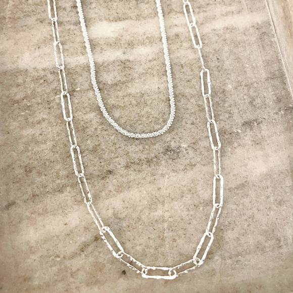 925 Sterling Silver Sequin Shiny Necklace Paperclip Chain Link Necklace - Picture 2 of 3